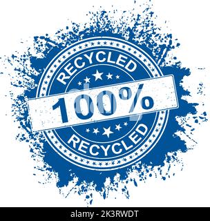 Rubber stamp illustration showing 100 percent recycled text and symbol Stock Vector