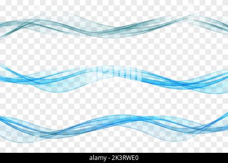 Vector collection of soft blue waves. Abstract smooth soft dividing lines, trendy headers or footers Stock Vector