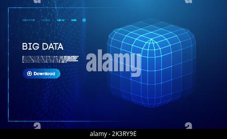 Big data and data science. Isometric cube technology background. Geometric futuristic blue tecgnology background. Stock Vector