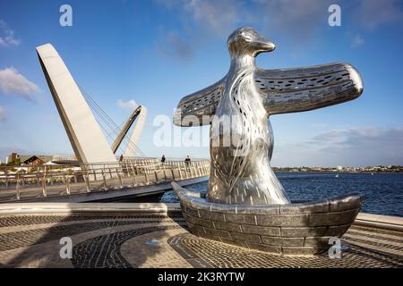 PERTH, WESTERN AUSTRALIA - JULY 16, 2018: First Contact Sculpture made from aluminium by Laurel Nannup in Elizabeth Quay, Perth, Western Australia Stock Photo