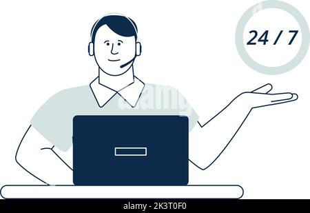 24 hours customer service worker. Online help desk Stock Vector