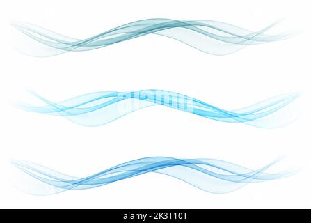 Vector collection of soft blue waves. Abstract smooth soft dividing lines, trendy headers or footers Stock Vector