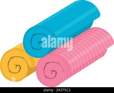 Rolled towels. Colorful cartoon fabric. Spa symbol Stock Vector