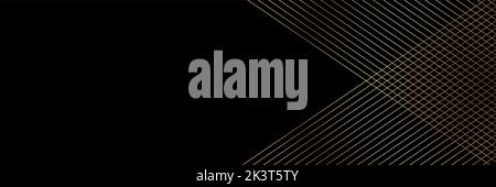 Luxury strips shiny golden lines diagonal overlap on black background with copy space for text. Minimalist dark premium abstract backdrop with gradien Stock Vector