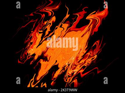 Liquid fluid abstract background texture of orange flame wallpaper on black surface. Stock Photo