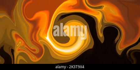 Abstract background texture of spiral swirling fluid orange, gold and black color wallpaper Stock Photo