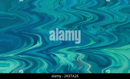 Fluid liquid wavy abstract background texture of turquoise and blue color illustration wallpaper. Stock Photo