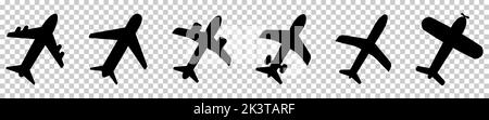 Airplane icons. Aircrafts flat style. Vector illustration isolated on transparent background Stock Vector