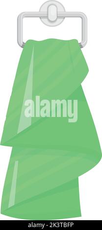 Green towel on hanger. Cartoon folded bath cloth Stock Vector