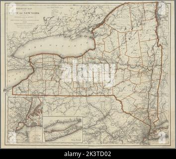 Railroad map of the State of New York: to accompany the Sixteenth annual report of the Board of Railroads Commissioners of the State of New York, 1898 New York (State). Board of Railroad Commissioners. Cartographic. Maps. 1898 - 1898. Lionel Pincus and Princess Firyal Map Division. Railroads , New York (State), Canals , New York (State), New York (State) , Administrative and political divisions, New York (State) Stock Photo