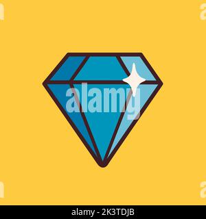 Blue diamond icon on yellow background vector flat illustration. Set of cartoon icons. Stock Vector