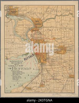 The Matthews-Northrup up-to-date map of 'greater' Buffalo: showing the surrounding industrial developments, suburban residence districts, cities, villages, towns, and their connections by boulevards, streets, steam railroads and electric lines Cartographic. Maps. 1893. Lionel Pincus and Princess Firyal Map Division. Buffalo (N.Y.), Buffalo Region (N.Y.), Buffalo Metropolitan Area (N.Y.) Stock Photo