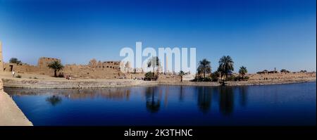 Karnak Egypt Sacred Lake & Temple Of Tuthmosis Iii Stock Photo