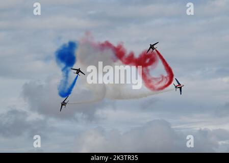 The french national jet team ''La patrouille de France'' gave a show on the former Francasal air base, near Toulouse. Stock Photo