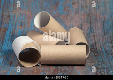 Close-up of empty toilet paper rolls Stock Photo
