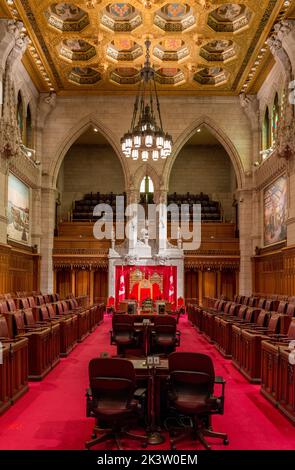 Senate Chamber of Canada in Centre Block building on Parliament Hill, home of Canada's Federal Government., Parliament of Canada, Ottawa, Ontario Stock Photo