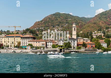 View of the lakefront of Cernobbio, the popular holiday resort on the shore of Lake Como, Lombardy, Italy Stock Photo