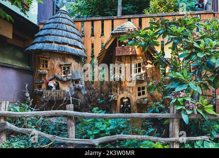 beautiful wooden houses with gnomes Stock Photo