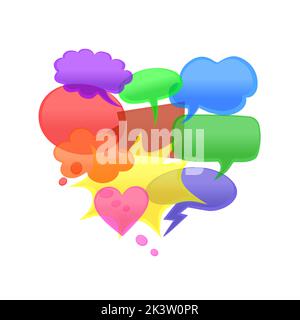 Collection of hand drawn transparent speech bubbles of various shapes, with gradient coloring and 3d effect. Word, thought, emotion, conversation ball Stock Vector