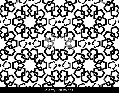 Seamless Islamic pattern, black modern persian motif. Ramadan banner Arabic style, round pattern elements. Geometric overlapping  ornament Muslim Stock Vector