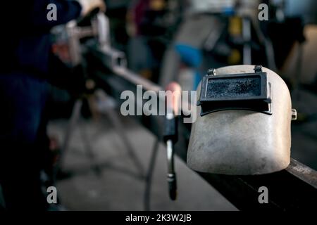 Male welder working hard in workshop Stock Photo