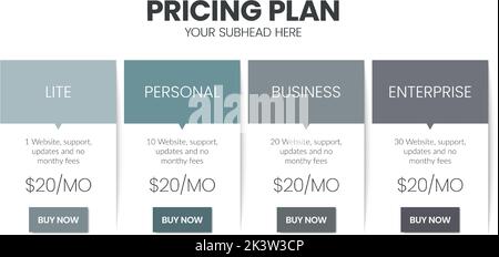 Modern creative pricing subscription plan table template with minimal line icon style. UI UX interface design elements. Infographic design element wit Stock Vector
