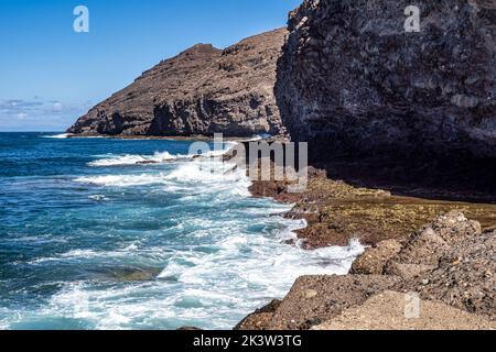 View of the coastline of Puerto de la Aldea of the Village of San Nicolas in Gran Canaria in Spain Stock Photo