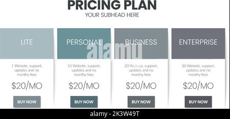 Modern creative pricing subscription plan table template with minimal line icon style. UI UX interface design elements. Infographic design element wit Stock Vector