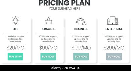 Modern creative pricing subscription plan table template with minimal line icon style. UI UX interface design elements. Infographic design element wit Stock Vector