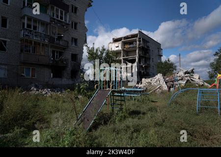 Destroyed private residential buildings in the village of Cherkasskoye ...