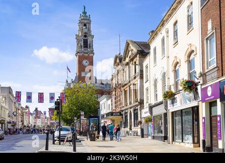 Colchester High street shops and Colchester Town Hall Colchester town centre Colchester Essex England UK GB Europe Stock Photo