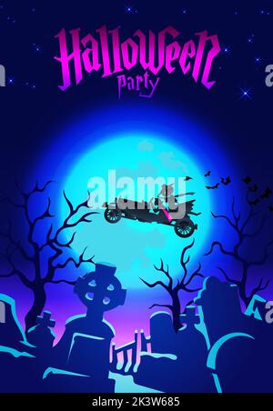 Halloween party invitation poster in cartoon style for printing and design.Vector illustration. Stock Vector