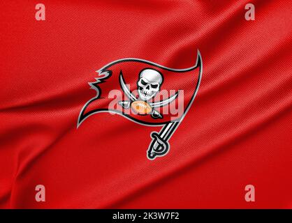 Tampa Bay Buccaneers flag red and black 3D waves, NFL, american