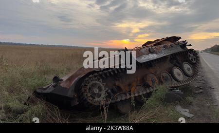 Destroyed military vehicle near Kupiansk, Ukraine, where fighting is still going on with the Russian occupiers, pictured on September 26, 2022. (CTK P Stock Photo