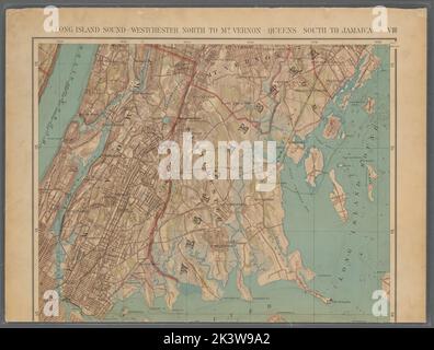 Double Page Plate No. 8: Long Island Sound - Westchester North to Mt. Vernon - Queens South to Jamaica Cartographic. Atlases, Maps, Maps, Topographic maps. 1891. Lionel Pincus and Princess Firyal Map Division. New York (N.Y.), New York Metropolitan Area Stock Photo