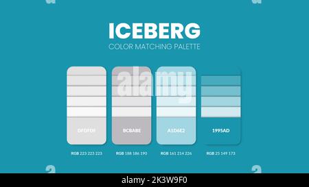 Iceberg color guide book cards samples. Color theme palettes or color schemes collection. Colour combinations in RGB or HEX. Set of trend color swatch Stock Vector