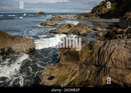 WA22074-00...WASHINGTON - View from the headland dividing Kalaloch and Beach 2 on the Pacific Coast in Olympic National Park. Stock Photo