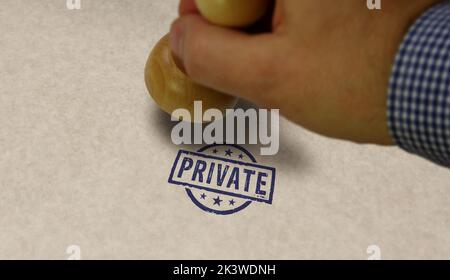 Private stamp and stamping hand. Privacy, secret and confidential concept. Stock Photo