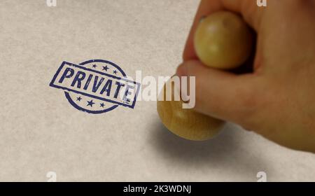 Private stamp and stamping hand. Privacy, secret and confidential concept. Stock Photo