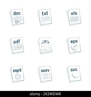 graphics and text file extension icons set Stock Vector