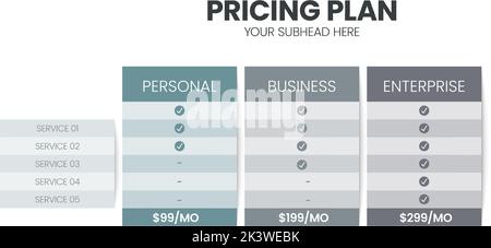 Modern creative pricing subscription plan table template with minimal line icon style. UI UX interface design elements. Infographic design element wit Stock Vector