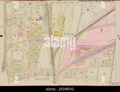 Hudson County, V. 1, Double Page Plate No. 14 Map bounded by Bogart Ave., Manhattan Ave., Germania Ave., Newark Ave. Cartographic. Atlases, Maps. 1908 - 1909. Lionel Pincus and Princess Firyal Map Division. Jersey City (N.J.), Hudson County (N.J.) Stock Photo