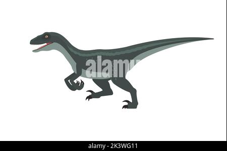 Running Velociraptor. Vector illustration of a running dinosaur velociraptor isolated on white background. Flat design, side view. Stock Vector
