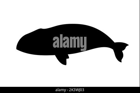 Silhouette of bowhead whale. Vector illustration black silhouette of bowhead whale isolated on white. Logo icon, side view. Stock Vector