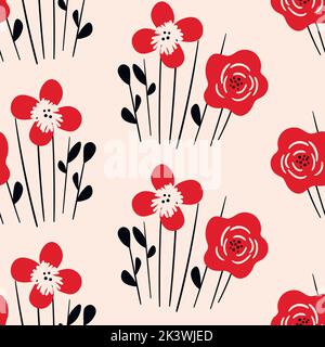 Seamless floral pattern based on traditional folk art ornaments. Art flowers on color background. Scandinavian style. Sweden nordic style. Vector Stock Vector