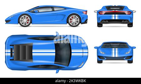 Sports car vector mockup on white background for vehicle branding, corporate identity. All elements in the group on separate layers for easy editing. Stock Vector