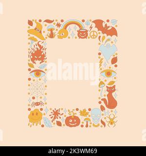 Retro frame with 70s style Halloween elements.  Stock Vector