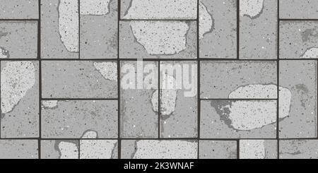 Pavement with interlocking textured cracked old bricks seamless pattern Stock Vector