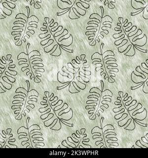 Cute safari exotic foliage pattern for babies room decor. Seamless leaf green textured gender neutral print design. Stock Photo