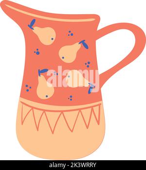 Cute rustic pitcher. Hand drawn ceramic jug isolated on white background Stock Vector